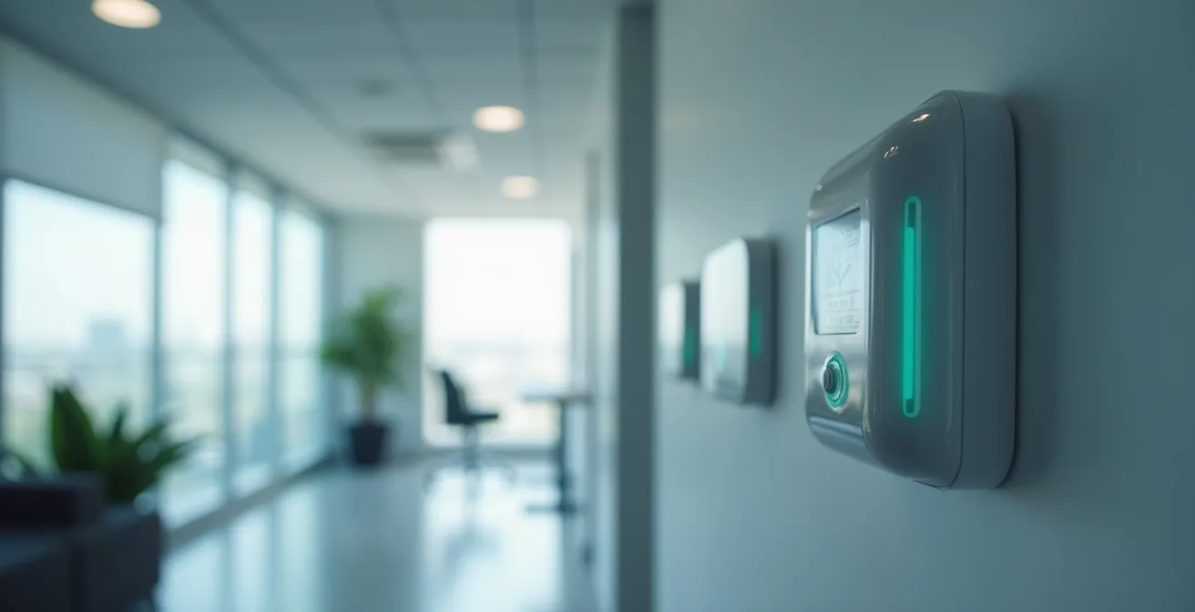 Capteurs IoT modernes installés dans un bureau pour surveiller la qualité de l'air